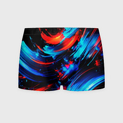 Трусы-боксеры мужские Синие и красные мазки краски на черном, цвет: 3D-принт