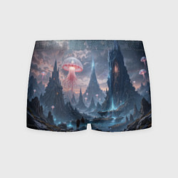 Трусы-боксеры мужские Фантастический мир с медузами и озеро у гор, цвет: 3D-принт