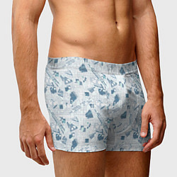 Трусы-боксеры мужские Мемфис синий с серым клетчатый геометрический узор, цвет: 3D-принт — фото 2
