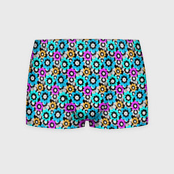 Трусы-боксеры мужские Разноцветные цветы бирюзовые малиновые синие, цвет: 3D-принт