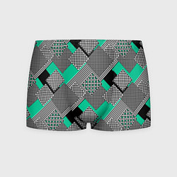 Трусы-боксеры мужские Черно бирюзовая абстрактная геометрия пэчворк, цвет: 3D-принт