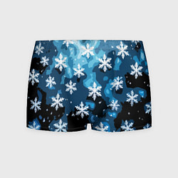 Трусы-боксеры мужские Стилизованный паттерн со снежинками тёмно-синий, цвет: 3D-принт