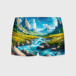 Трусы-боксеры мужские Пейзаж художественный горы речка камни, цвет: 3D-принт