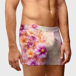 Трусы-боксеры мужские Нежный розовый цветочный с золотистым свечением, цвет: 3D-принт — фото 2