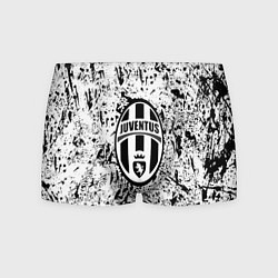 Трусы-боксеры мужские Juventus черные краски штрихи, цвет: 3D-принт