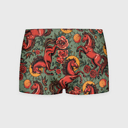 Трусы-боксеры мужские Красный конь и розы, цвет: 3D-принт