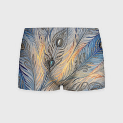 Трусы-боксеры мужские Синие перья с самоцветами, цвет: 3D-принт