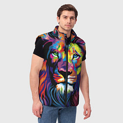 Мужской жилет Красочный лев, цвет: 3D-черный — фото 2