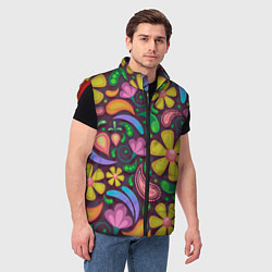 Мужской жилет Летние цветы узор на темном, цвет: 3D-красный — фото 2