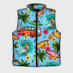Мужской жилет Пальмы, волны, серфинг, цвет: 3D-светло-серый