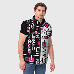 Мужской жилет ИГРА В КАЛЬМАРА ЧЁРНО БЕЛЫЙ ПАТТЕРН ЛОГО, цвет: 3D-черный — фото 2