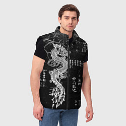 Мужской жилет Японский Дракон Иероглифы Dragon Japan, цвет: 3D-черный — фото 2