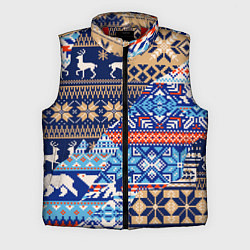 Мужской жилет НОВОГОДНИЙ УЗОР ОЛЕНИ И МЕДВЕДИ НОВЫЙ ГОД 2022, цвет: 3D-красный