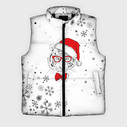 Мужской жилет Новогодний тигр летящие снежинки, цвет: 3D-черный