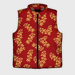 Мужской жилет Золотые веточки на ярко красном фоне, цвет: 3D-светло-серый