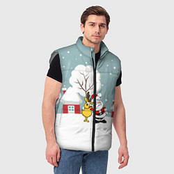 Мужской жилет Деревенский Новый Год Дед Мороз и Олень, цвет: 3D-светло-серый — фото 2