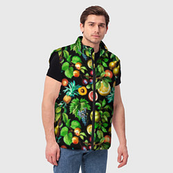 Мужской жилет Сочные фрукты - персик, груша, слива, ананас, цвет: 3D-черный — фото 2