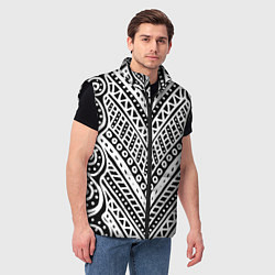Мужской жилет Абстракция черно-белая Волны, полосы, вензеля Моно, цвет: 3D-черный — фото 2