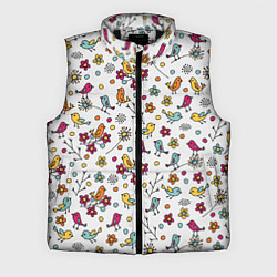 Мужской жилет Птицы и цветы Разноцветный узор в дудл стиле, цвет: 3D-черный