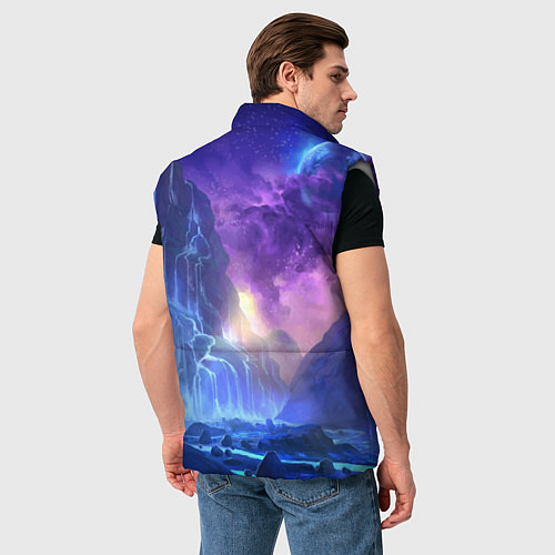 Мужской жилет Фантастический пейзаж Водопад Неон / 3D-Светло-серый – фото 4