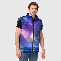 Мужской жилет Фантастический пейзаж Водопад Неон, цвет: 3D-светло-серый — фото 2