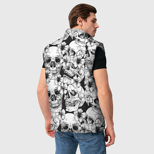 Мужской жилет Чёрно белые черепа и маки / 3D-Светло-серый – фото 4