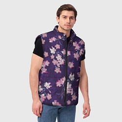 Мужской жилет Цветы Розовые На Фиолетовом Фоне, цвет: 3D-черный — фото 2