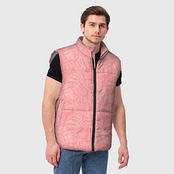 Мужской жилет Бежевые листья монстеры на розовом, цвет: 3D-светло-серый — фото 2