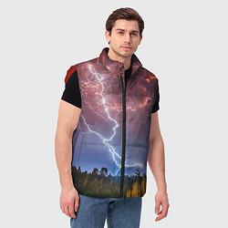 Мужской жилет Грозовые разряды молний над лесом, цвет: 3D-красный — фото 2