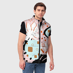 Мужской жилет Абстрактные фигуры с пальмовыми листами на розовом, цвет: 3D-черный — фото 2
