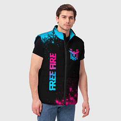 Мужской жилет Free Fire - neon gradient: символ и надпись вертик, цвет: 3D-черный — фото 2