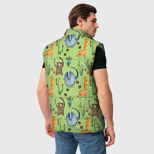 Мужской жилет Африканские животные - слон обезьянка жираф / 3D-Светло-серый – фото 4
