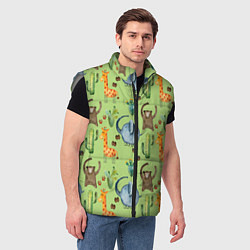 Мужской жилет Африканские животные - слон обезьянка жираф, цвет: 3D-светло-серый — фото 2