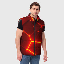 Мужской жилет Красные неоновые геометрические плиты, цвет: 3D-светло-серый — фото 2