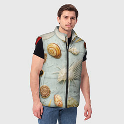 Мужской жилет Океанские ракушки и морские звёзды на песке, цвет: 3D-красный — фото 2