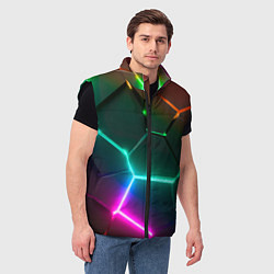Мужской жилет Радужный градиент неоновые геометрические плиты, цвет: 3D-черный — фото 2
