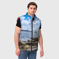 Мужской жилет Парусник на горизонте океана, цвет: 3D-красный — фото 2