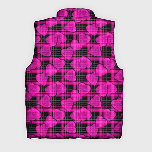 Мужской жилет Black and pink hearts pattern on checkered / 3D-Красный – фото 2