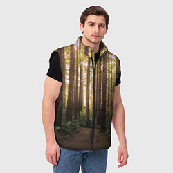Мужской жилет Дневной лес, деревья и свет, цвет: 3D-черный — фото 2