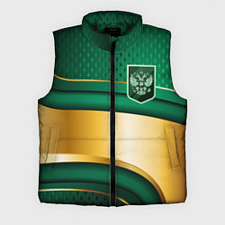 Мужской жилет Герб России на зеленой абстракции, цвет: 3D-черный
