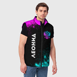 Мужской жилет Леонид и неоновый герб России: надпись, символ, цвет: 3D-черный — фото 2