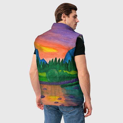 Мужской жилет Закат на реке / 3D-Светло-серый – фото 4