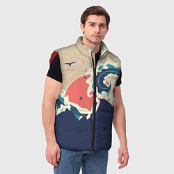 Мужской жилет Большая океанская волна и силуэт пустынного остров, цвет: 3D-красный — фото 2