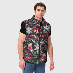 Мужской жилет Новый год колокольчики, птицы, снежинки, цвет: 3D-черный — фото 2