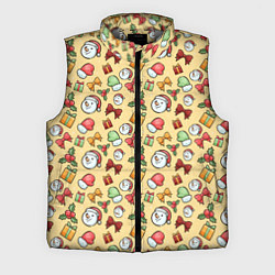 Мужской жилет Новогодний фон со снеговиками и подарками, цвет: 3D-светло-серый