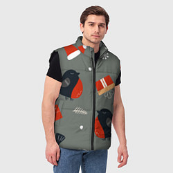 Мужской жилет Новогодние снегири, цвет: 3D-черный — фото 2