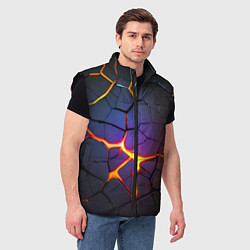 Мужской жилет Неоновые трещины - лава, цвет: 3D-черный — фото 2