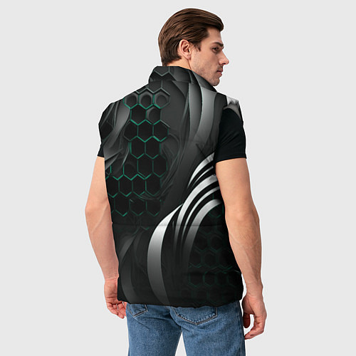 Мужской жилет Объемные бирюзовые плиты и черные линии / 3D-Светло-серый – фото 4