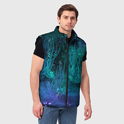 Мужской жилет Абстракция: неоновые огни подводного мира, цвет: 3D-черный — фото 2