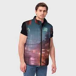 Мужской жилет Киберпанк город будущего, цвет: 3D-черный — фото 2